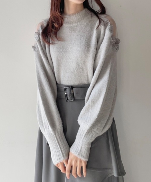 TORTE（トルテ）の「フェザー肩レースニット（ニット/セーター・レディース・ブルー/ダークグレー/ホワイト/ピンク・FREE）」の10枚目の写真
