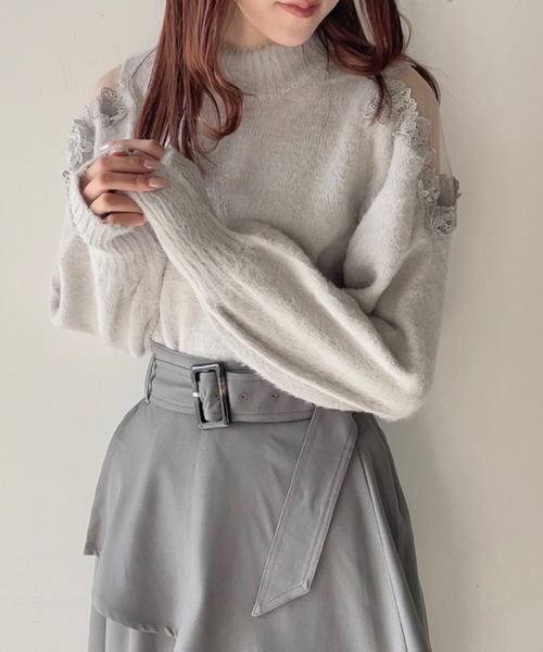 TORTE（トルテ）の「フェザー肩レースニット（ニット/セーター・レディース・ブルー/ダークグレー/ホワイト/ピンク・FREE）」の11枚目の写真