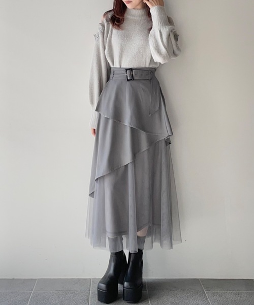 TORTE（トルテ）の「フェザー肩レースニット（ニット/セーター・レディース・ブルー/ダークグレー/ホワイト/ピンク・FREE）」の12枚目の写真