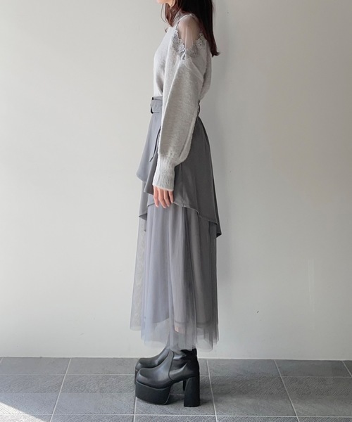 TORTE（トルテ）の「フェザー肩レースニット（ニット/セーター・レディース・ブルー/ダークグレー/ホワイト/ピンク・FREE）」の14枚目の写真