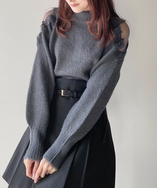 TORTE（トルテ）の「フェザー肩レースニット（ニット/セーター・レディース・ブルー/ダークグレー/ホワイト/ピンク・FREE）」の18枚目の写真