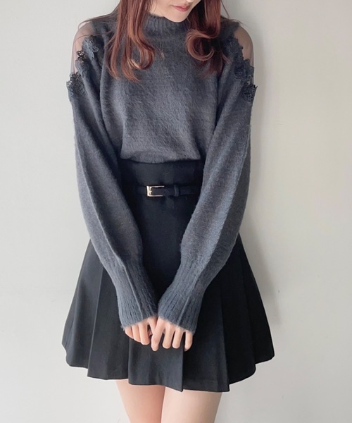 TORTE（トルテ）の「フェザー肩レースニット（ニット/セーター・レディース・ブルー/ダークグレー/ホワイト/ピンク・FREE）」の19枚目の写真