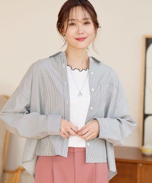 GLOBAL WORK（グローバルワーク）の「365日マイスタイルクロップドシャツ/987172（シャツ/ブラウス・レディース・オフホワイト/ストライプ/ホワイト系その他/ブルー系その他7/ライトブルー/イエロー・FREE）」の6枚目の写真