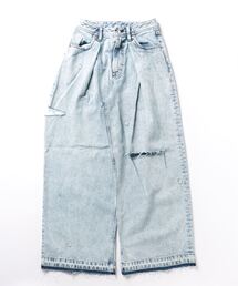 RAGEBLUE | 2size展開/ケミカル加工フラワー刺繍/ダメージタックDABOワイドデニム(デニムパンツ)