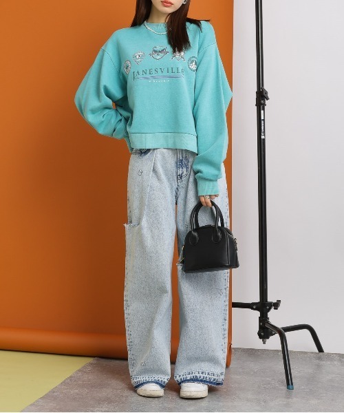 RAGEBLUE（レイジブルー）の「2size展開/ケミカル加工フラワー刺繍/ダメージタックDABOワイドデニム（デニムパンツ・レディース・ライトブルー/サックスブルー/ケミカルウォッシュ/ライトブラウン/ブルー系その他・SMALL/MEDIUM）」の14枚目の写真