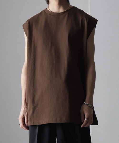 welise（ウェライズ）の「【welise/ウェライズ】HQクリアコットン ノースリーブオーバーサイズTシャツ（Tシャツ/カットソー・メンズ・チャコールグレー/ホワイト/ブラック/チャコール/ダークブラウン/ライトグレー・M/L/S）」の6枚目の写真