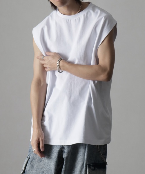 welise（ウェライズ）の「【welise/ウェライズ】HQクリアコットン ノースリーブオーバーサイズTシャツ（Tシャツ/カットソー・メンズ・チャコールグレー/ホワイト/ブラック/チャコール/ダークブラウン/ライトグレー・M/L/S）」の14枚目の写真