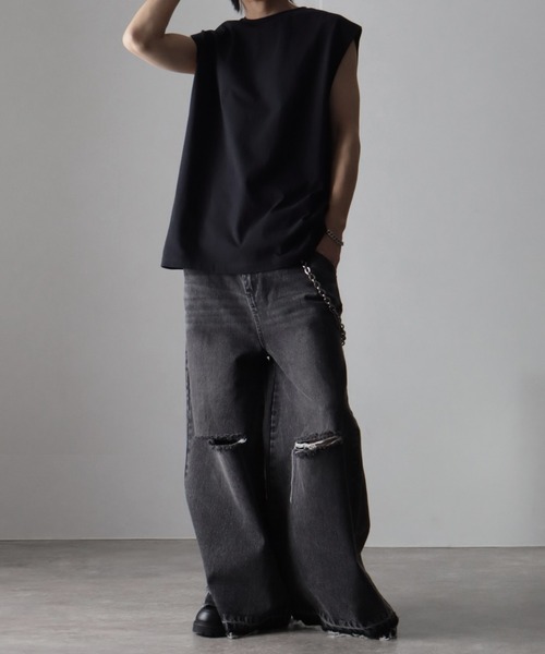 welise（ウェライズ）の「【welise/ウェライズ】HQクリアコットン ノースリーブオーバーサイズTシャツ（Tシャツ/カットソー・メンズ・チャコールグレー/ホワイト/ブラック/チャコール/ダークブラウン/ライトグレー・M/L/S）」の21枚目の写真