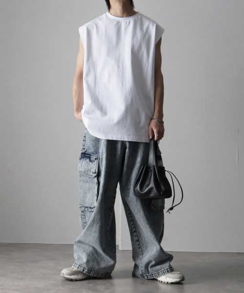 welise（ウェライズ）の「【welise/ウェライズ】HQクリアコットン ノースリーブオーバーサイズTシャツ（Tシャツ/カットソー・メンズ・チャコールグレー/ホワイト/ブラック/チャコール/ダークブラウン/ライトグレー・M/L/S）」の18枚目の写真