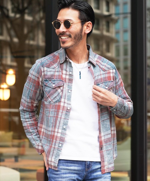 jiggys shop(ジギーズショップ)の「インディゴチェックシャツ(シャツ/ブラウス・メンズ・ブルー系その他/レッド・MEDIUM/LARGE/X-LARGE)」の1枚目の写真