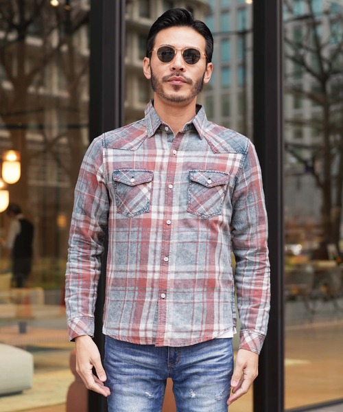 jiggys shop(ジギーズショップ)の「インディゴチェックシャツ(シャツ/ブラウス・メンズ・ブルー系その他/レッド・MEDIUM/LARGE/X-LARGE)」の3枚目の写真