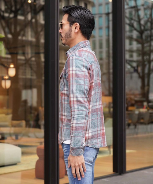 jiggys shop(ジギーズショップ)の「インディゴチェックシャツ(シャツ/ブラウス・メンズ・ブルー系その他/レッド・MEDIUM/LARGE/X-LARGE)」の4枚目の写真
