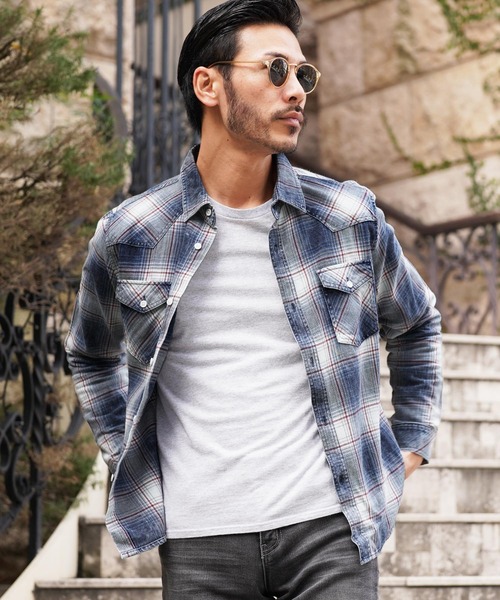 jiggys shop(ジギーズショップ)の「インディゴチェックシャツ(シャツ/ブラウス・メンズ・ブルー系その他/レッド・MEDIUM/LARGE/X-LARGE)」の10枚目の写真