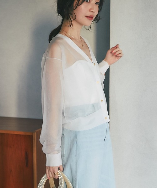 【新品タグ付】La boutique BonBonシアークロップドカーディガン La boutique BonBon（ラブティックボンボン）の「シアー