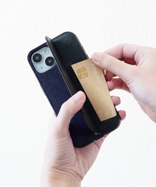 EDWIN（エドウィン）の「iPhone16 iPhone16Pro iPhone15 iPhone14 iPhone13 エドウィン [レザー調スタンドケース]（スマホケース/カバー・メンズ・ブラック/インディゴブルー・iPhone 15/iPhone 16/iPhone 16 Pro）」の9枚目の写真