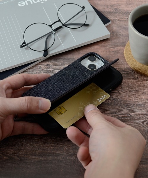 EDWIN（エドウィン）の「iPhone16 iPhone16Pro iPhone15 iPhone14 iPhone13 エドウィン [レザー調スタンドケース]（スマホケース/カバー・メンズ・ブラック/インディゴブルー・iPhone 15/iPhone 16/iPhone 16 Pro）」の12枚目の写真