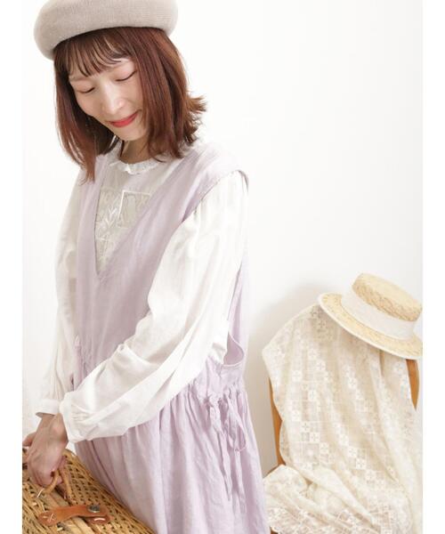 Samansa Mos2(サマンサ モスモス)の「【Water less Linen】前後2WAYジャンパースカート(ワンピース・レディース・ブラック/イエロー/キナリ/ラベンダー・F)」の6枚目の写真