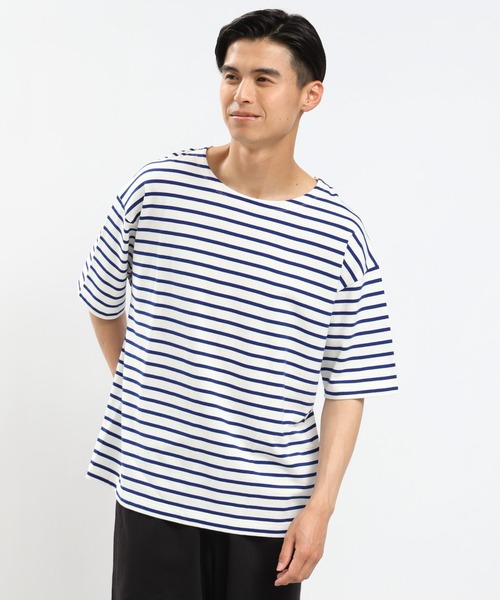 GLOBAL WORK Smile Seed Store（グローバルワーク スマイルシードストア）の「コットンボーダーＴシャツ半袖/984102（Tシャツ/カットソー・メンズ・ブルー系その他/グレー/その他・SMALL/LARGE/X-LARGE/MEDIUM）」の2枚目の写真