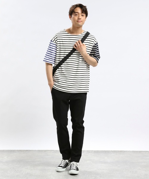 GLOBAL WORK Smile Seed Store（グローバルワーク スマイルシードストア）の「コットンボーダーＴシャツ半袖/984102（Tシャツ/カットソー・メンズ・ブルー系その他/グレー/その他・SMALL/LARGE/X-LARGE/MEDIUM）」の4枚目の写真