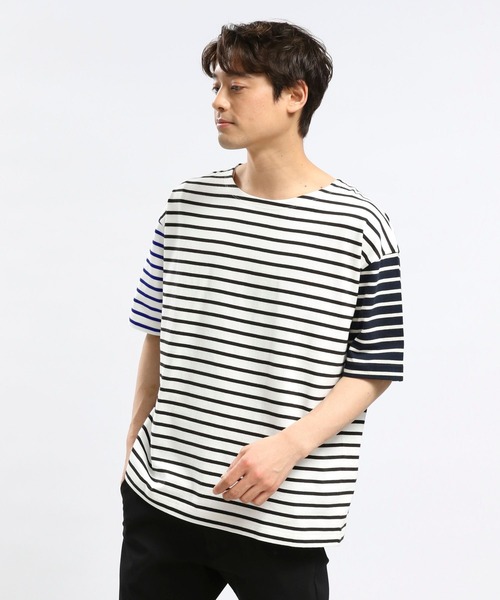 GLOBAL WORK Smile Seed Store（グローバルワーク スマイルシードストア）の「コットンボーダーＴシャツ半袖/984102（Tシャツ/カットソー・メンズ・ブルー系その他/グレー/その他・SMALL/LARGE/X-LARGE/MEDIUM）」の8枚目の写真