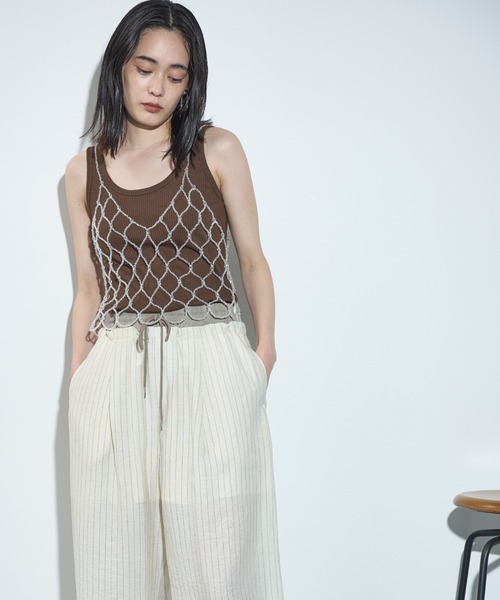 THE YOn（ザヨン）の「ビーズデザインメッシュビスチェ（キャミソール・レディース・クリア/ブラック・FREE）」の7枚目の写真