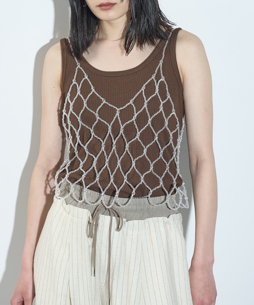 THE YOn（ザヨン）の「ビーズデザインメッシュビスチェ（キャミソール・レディース・クリア/ブラック・FREE）」の6枚目の写真