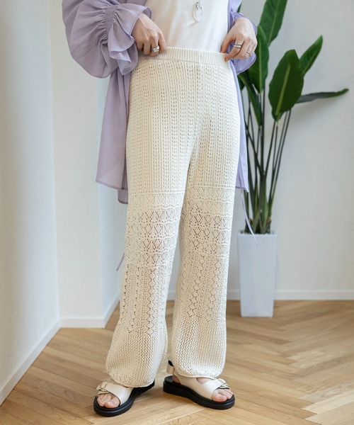 LEPSIM（レプシィム）の「7ゲージパッチワークニットパンツ　105090（その他パンツ・レディース・ブラック/アイボリー/グレー系その他・FREE）」の2枚目の写真