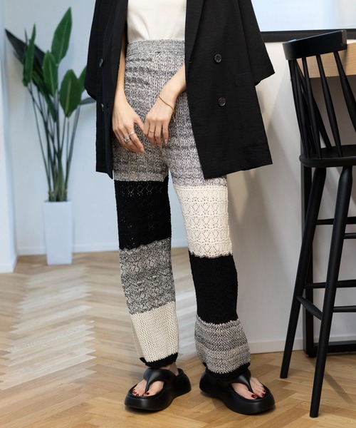 LEPSIM（レプシィム）の「7ゲージパッチワークニットパンツ　105090（その他パンツ・レディース・ブラック/アイボリー/グレー系その他・FREE）」の12枚目の写真