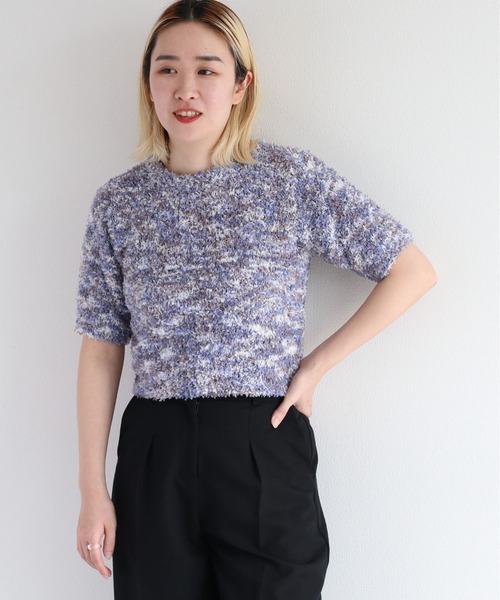 【新品】トゥモローランド シルク ニット 切替 サマーニット ボウタイ リボン セール】ミックスカラーリボンヤーンサマーニット（ニット