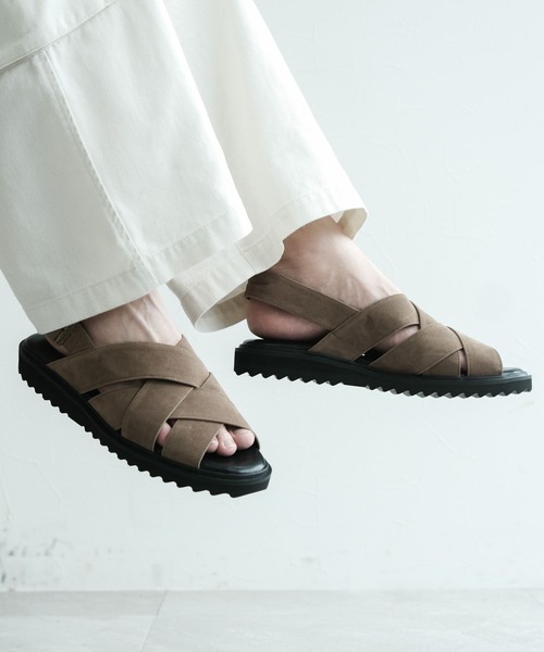 RAGEBLUE(レイジブルー)の「シンセティックレザー/クロスストラップサンダル(サンダル・メンズ・ベージュ/ブラック・LARGE/MEDIUM)」の1枚目の写真