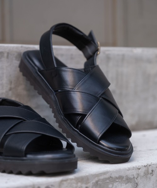 RAGEBLUE(レイジブルー)の「シンセティックレザー/クロスストラップサンダル(サンダル・メンズ・ベージュ/ブラック・LARGE/MEDIUM)」の22枚目の写真