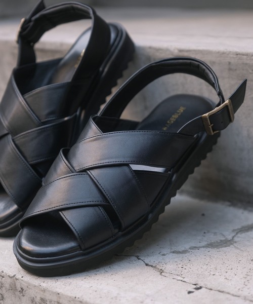 RAGEBLUE(レイジブルー)の「シンセティックレザー/クロスストラップサンダル(サンダル・メンズ・ベージュ/ブラック・LARGE/MEDIUM)」の4枚目の写真