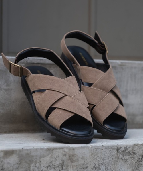 RAGEBLUE(レイジブルー)の「シンセティックレザー/クロスストラップサンダル(サンダル・メンズ・ベージュ/ブラック・LARGE/MEDIUM)」の3枚目の写真