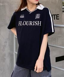 スキッパー襟袖ラインチュニックTシャツ
