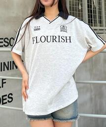 スキッパー襟袖ラインチュニックTシャツ