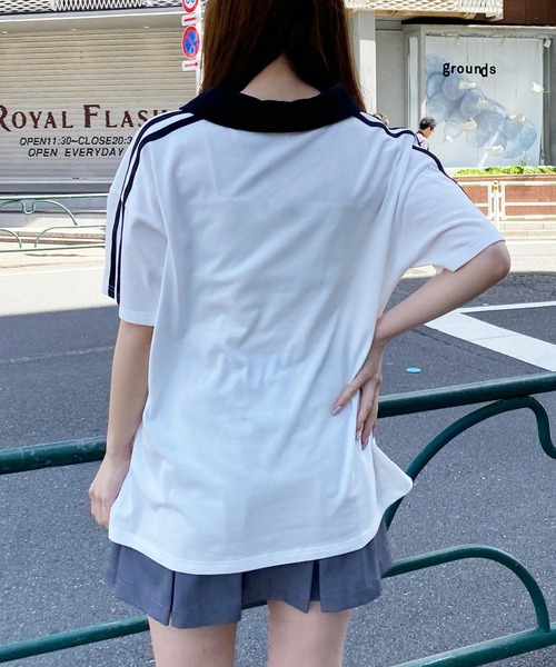 INGNI(イング)の「スキッパー襟袖ラインチュニックTシャツ(Tシャツ/カットソー・レディース・オートミール/ブラック×ホワイト/ホワイト×ブラック・M)」の7枚目の写真
