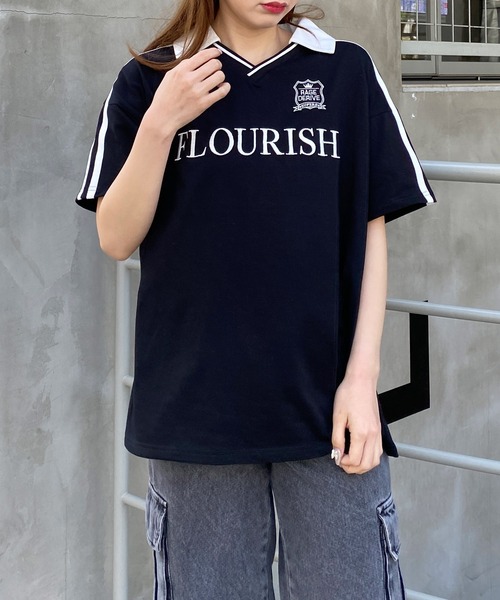 INGNI(イング)の「スキッパー襟袖ラインチュニックTシャツ(Tシャツ/カットソー・レディース・オートミール/ブラック×ホワイト/ホワイト×ブラック・M)」の12枚目の写真