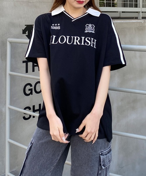 INGNI(イング)の「スキッパー襟袖ラインチュニックTシャツ(Tシャツ/カットソー・レディース・オートミール/ブラック×ホワイト/ホワイト×ブラック・M)」の13枚目の写真
