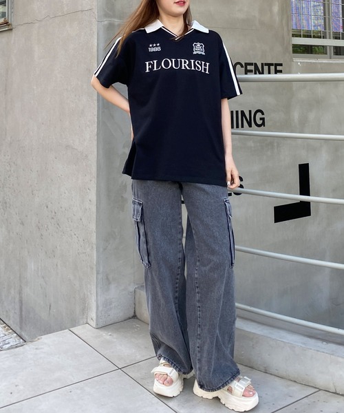 INGNI(イング)の「スキッパー襟袖ラインチュニックTシャツ(Tシャツ/カットソー・レディース・オートミール/ブラック×ホワイト/ホワイト×ブラック・M)」の15枚目の写真