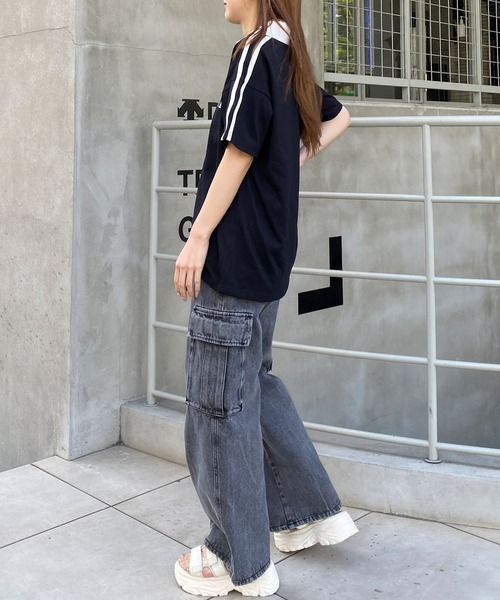 INGNI(イング)の「スキッパー襟袖ラインチュニックTシャツ(Tシャツ/カットソー・レディース・オートミール/ブラック×ホワイト/ホワイト×ブラック・M)」の16枚目の写真
