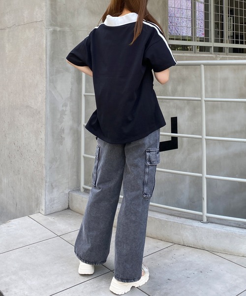 INGNI(イング)の「スキッパー襟袖ラインチュニックTシャツ(Tシャツ/カットソー・レディース・オートミール/ブラック×ホワイト/ホワイト×ブラック・M)」の17枚目の写真