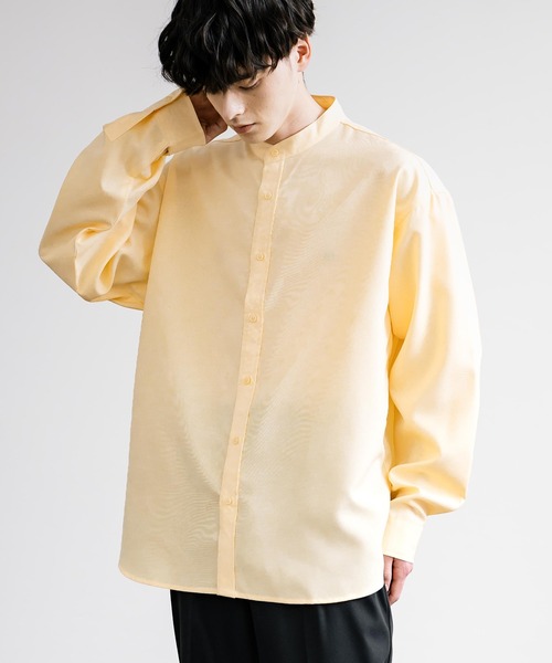 Rocky Monroe（ロッキーモンロー）の「ポリトロ バンドカラービッグシルエットシャツ（シャツ/ブラウス・メンズ・ホワイト/イエロー/グレー/ライトブルー/ブラック・FREE）」の2枚目の写真