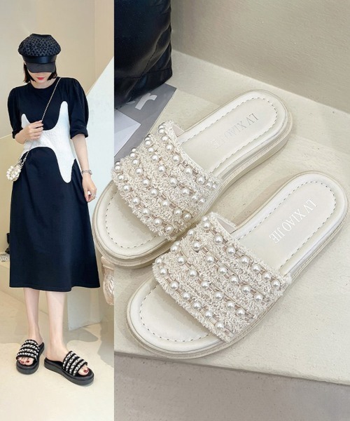 Miniministore(ミニミニストア)の「パールサンダル韓国 厚底サンダル疲れない(サンダル・レディース・アイボリー/ブラック・22.5cm/23.5cm/24.5cm/23.0cm/24.0cm/25.0cm)」の12枚目の写真