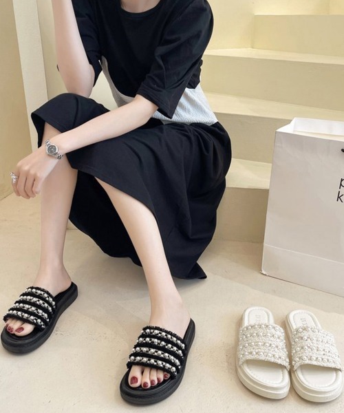 Miniministore(ミニミニストア)の「パールサンダル韓国 厚底サンダル疲れない(サンダル・レディース・アイボリー/ブラック・22.5cm/23.5cm/24.5cm/23.0cm/24.0cm/25.0cm)」の13枚目の写真