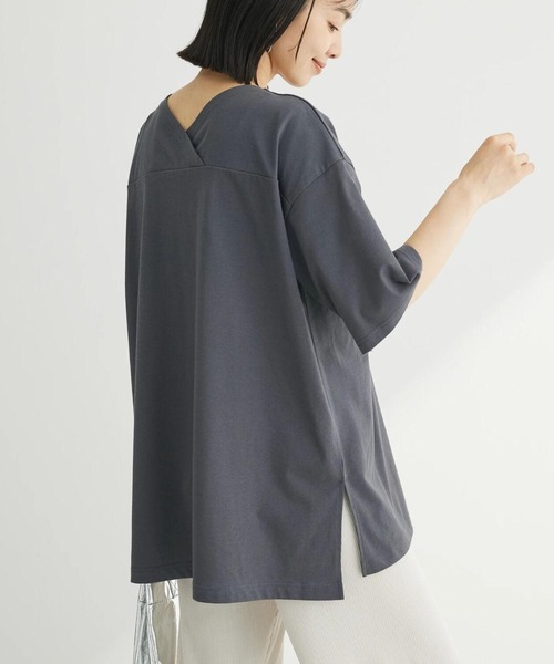 Green　Parks（グリーンパークス）の「冷っとすずやか　バックカシュクールチュニック（チュニック・レディース・ダークパープル/ライトベージュ/ブラック/オフホワイト/ダークグレー・FREE）」の4枚目の写真