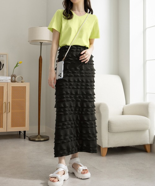 CHAN ME(チャンミ)の「カットフリルナロースカート(スカート・レディース・ブラック/オフホワイト・LARGE/MEDIUM)」の10枚目の写真