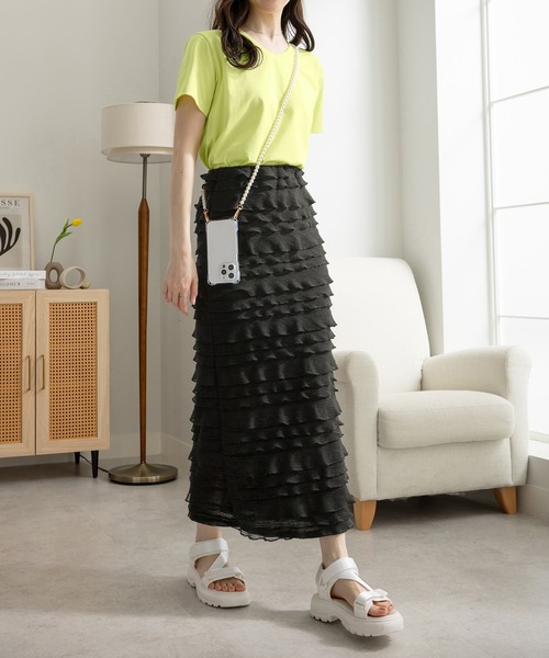 CHAN ME(チャンミ)の「カットフリルナロースカート(スカート・レディース・ブラック/オフホワイト・LARGE/MEDIUM)」の11枚目の写真