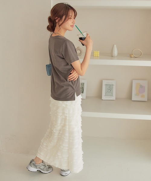 CHAN ME(チャンミ)の「カットフリルナロースカート(スカート・レディース・ブラック/オフホワイト・LARGE/MEDIUM)」の17枚目の写真