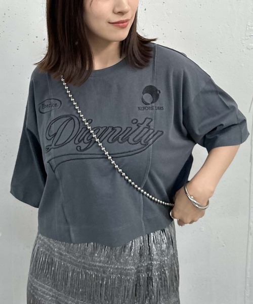 archives（アルシーヴ）の「リメイク刺繍ロゴＴｅｅ（Tシャツ/カットソー・レディース・オレンジ/ブラック/オフホワイト/チャコールグレー・MEDIUM）」の3枚目の写真