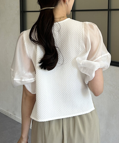 Thevon（ゼボン）の「袖シアージャガードプルオーバー（Tシャツ/カットソー・レディース・オフホワイト/ブラック/グリーン系その他・FREE）」の5枚目の写真